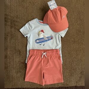 3 piece Tommy Bahama Kids Striped T-Shirt and Coral Shorts Set with Cap